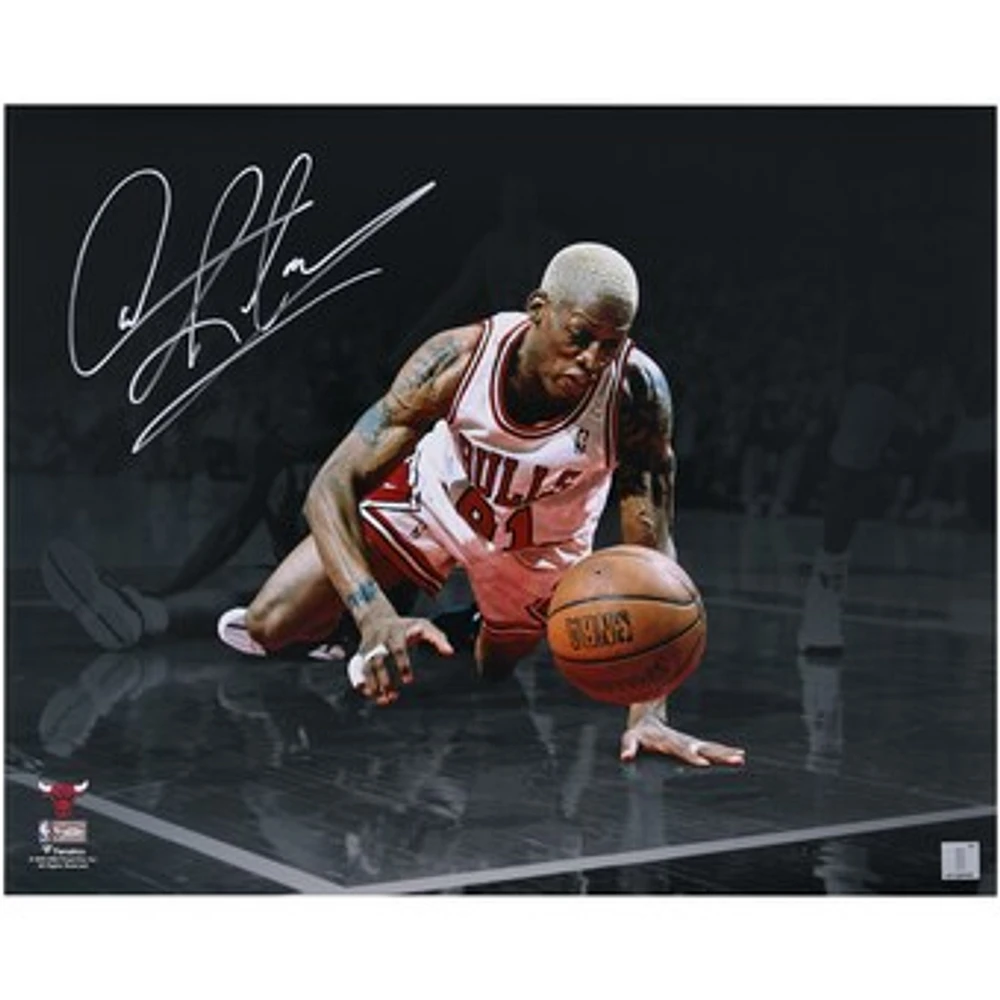 Dennis Rodman Chicago Bulls Autographed 16" x 20" Diving Spotlight Photograph