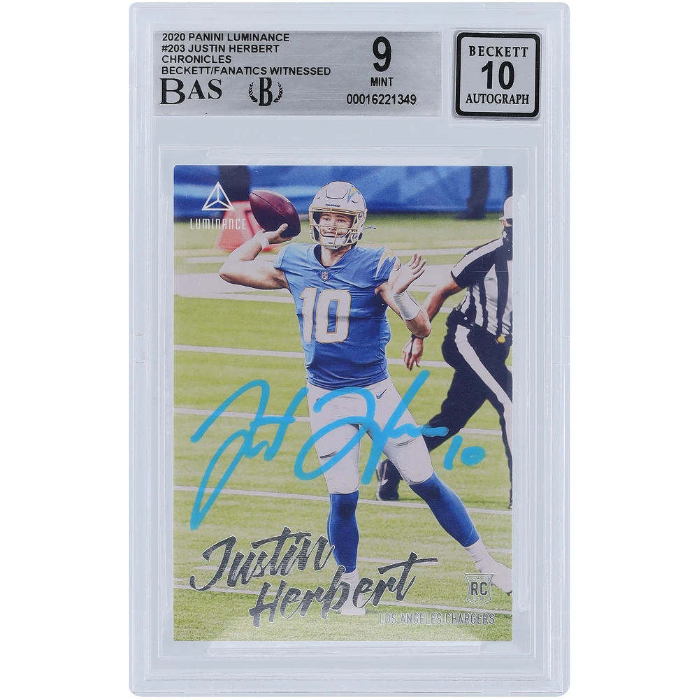 Justin Herbert Los Angeles Chargers Autographed 2020 Panini Luminance Powder Blue #203 Beckett Fanatics Witnessed Authenticated /10 Rookie Card