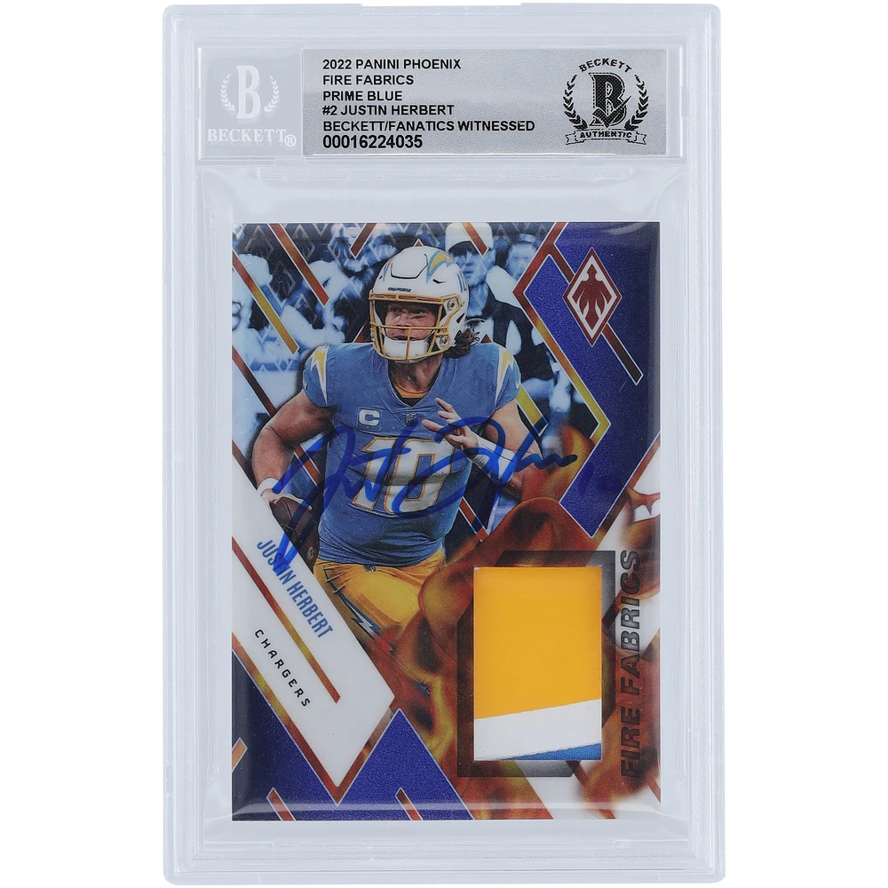 Justin Herbert Los Angeles Chargers Autographed 2022 Panini Phoenix Patch #FIRE-2 #/25 Beckett Fanatics Witnessed Authenticated 10 Card