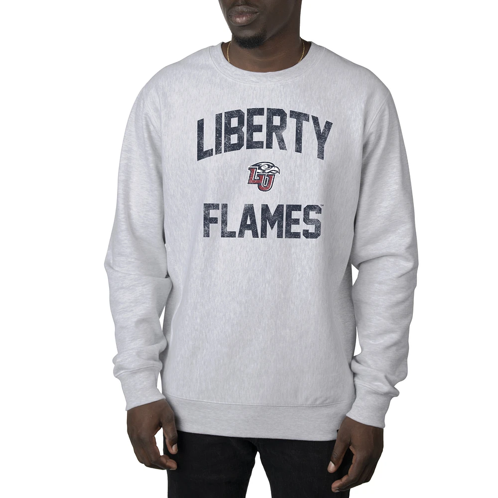 Men's Uscape Apparel Heather Gray Liberty Flames Premium Heavyweight Crew Neck Sweatshirt