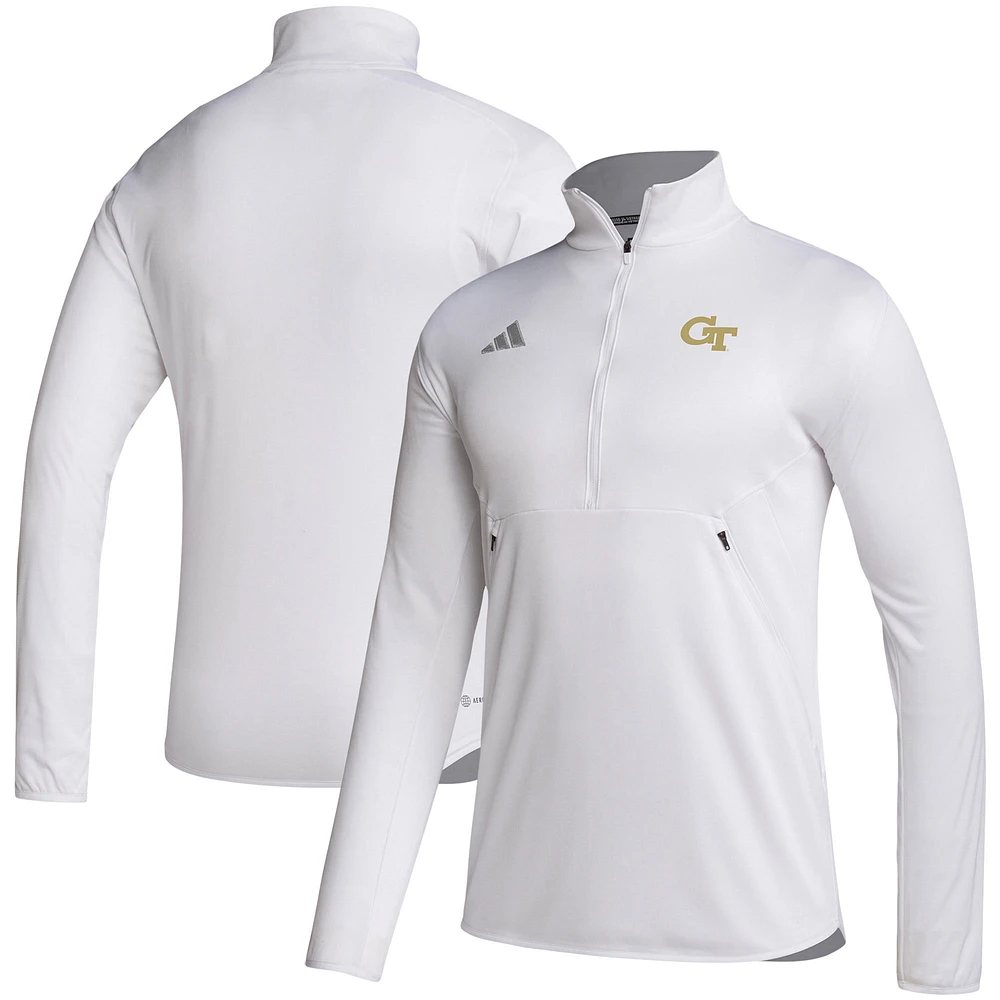Men's adidas White Georgia Tech Yellow Jackets Sideline Stadium Knit Quarter-Zip Pullover Top