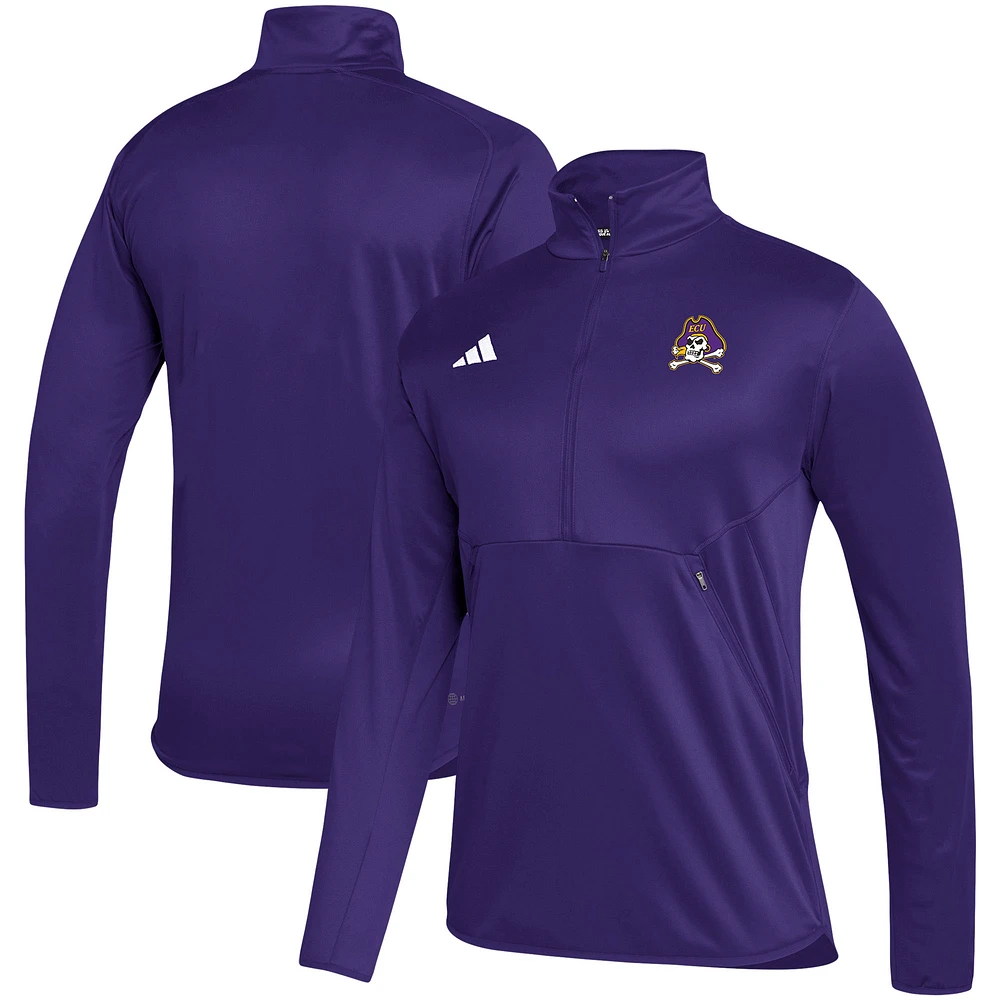 Men's adidas Purple ECU Pirates Sideline Stadium Knit Quarter-Zip Pullover Top