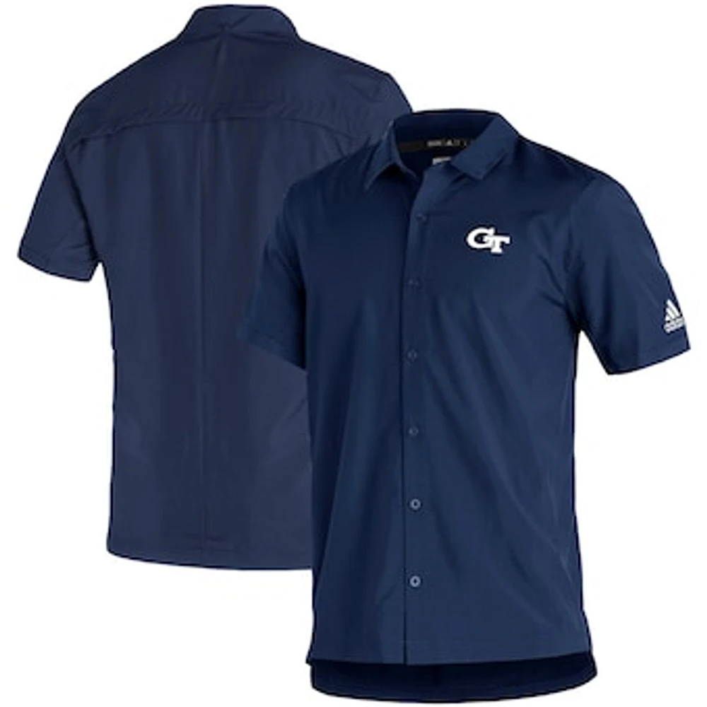 Men's adidas Navy Georgia Tech Yellow Jackets Sideline Sideline21 Button-Up Polo