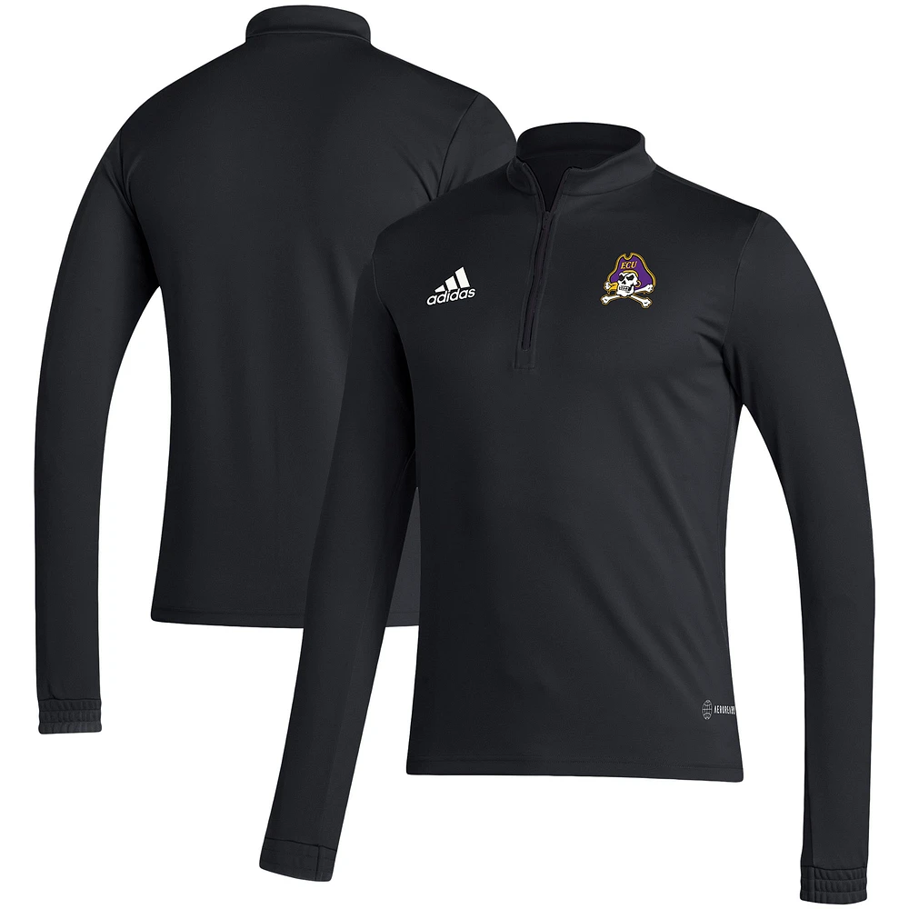 Men's adidas Black ECU Pirates Sideline Entrada22 Quarter-Zip Pullover Top