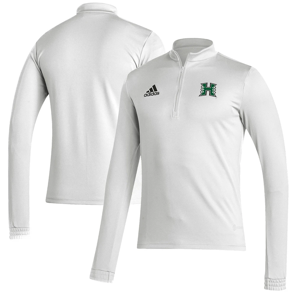 Men's adidas White Hawaii Rainbow Warriors Sideline Entrada22 Quarter-Zip Pullover Top