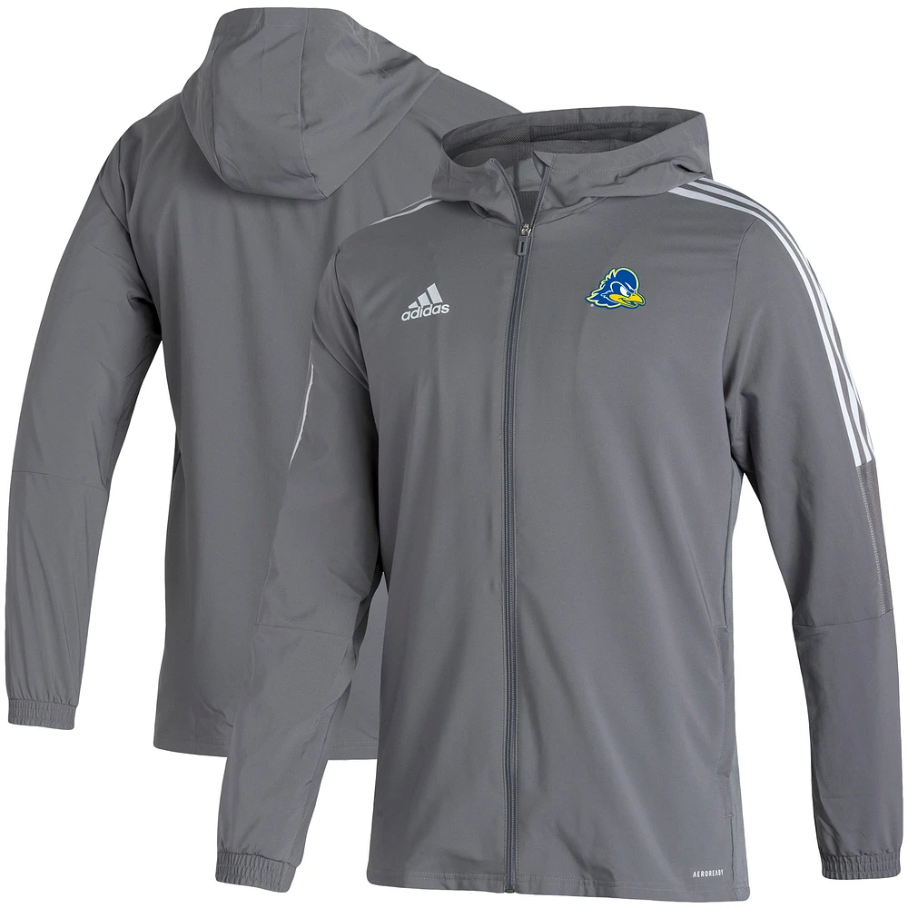 Men's adidas Gray Delaware Fightin' Blue Hens Sideline Tiro21 Windbreaker Full-Zip Jacket