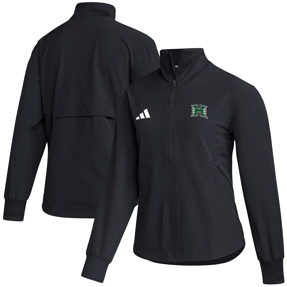 Women's adidas Black Hawaii Rainbow Warriors Sideline Travel Woven Full-Zip Jacket