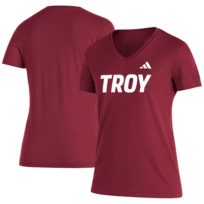 Women's adidas Cardinal Troy University Trojans Sideline Blend Short Sleeve T-Shirt