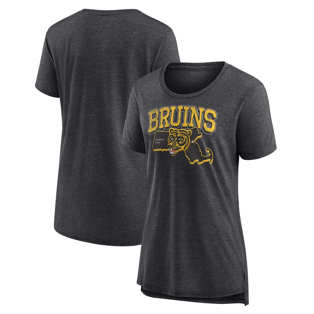 Women's Fanatics Heather Charcoal Boston Bruins Centennial Team Tri-Blend T-Shirt