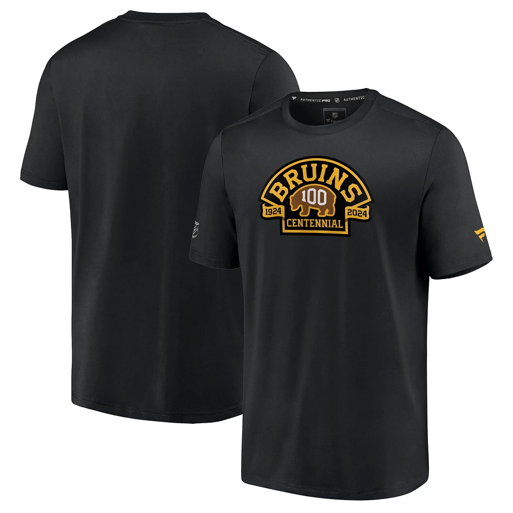Men's Black Boston Bruins Authentic Pro Centennial Logo T-Shirt