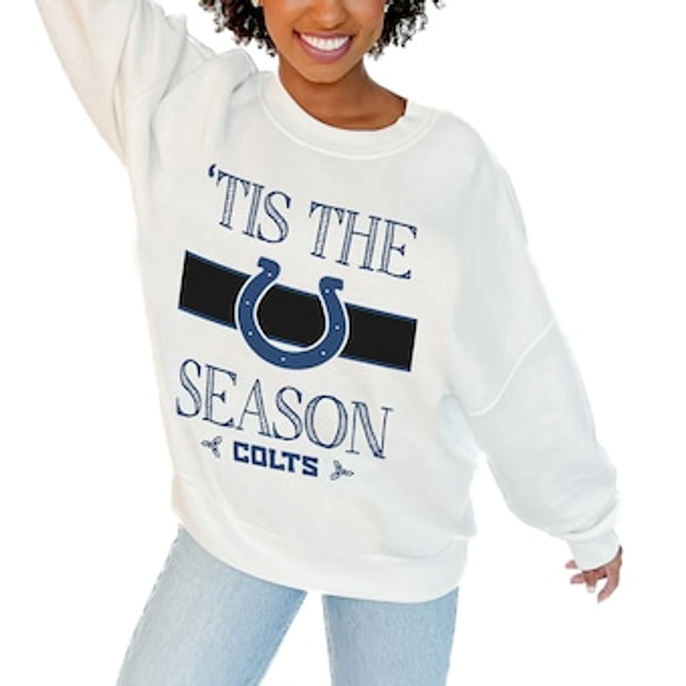 Women's Gameday Couture White Indianapolis Colts Oversized Take A Holiday Pullover Sweatshirt