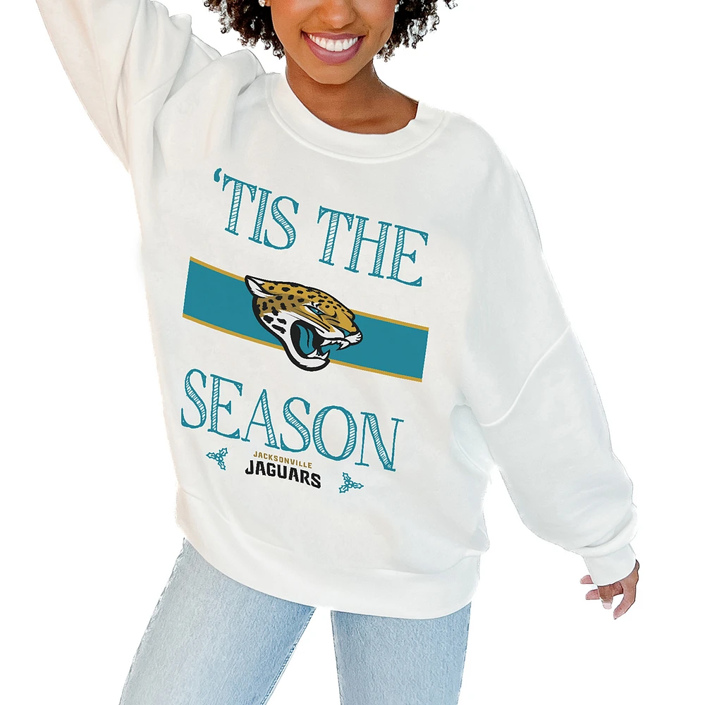 Women's Gameday Couture White Jacksonville Jaguars Oversized Take A Holiday Pullover Sweatshirt