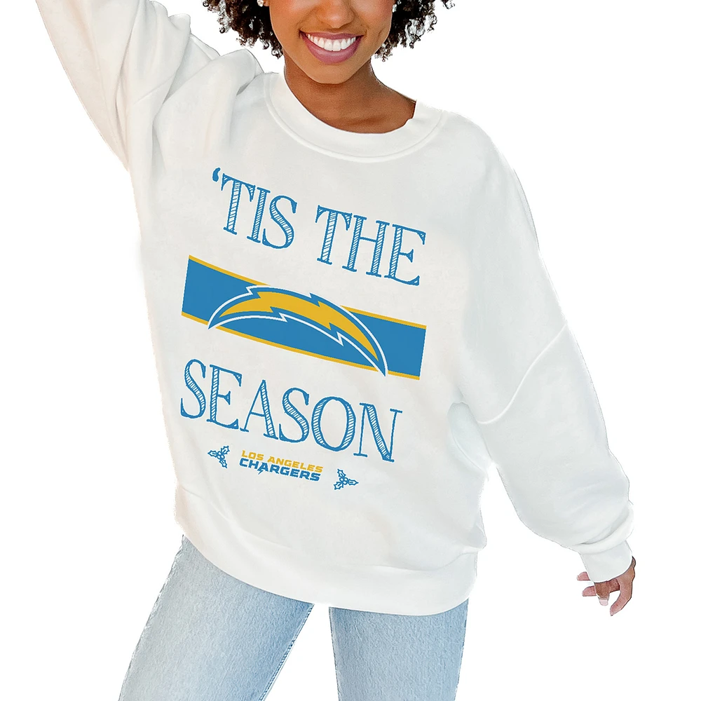 Women's Gameday Couture White Los Angeles Chargers Oversized Take A Holiday Pullover Sweatshirt