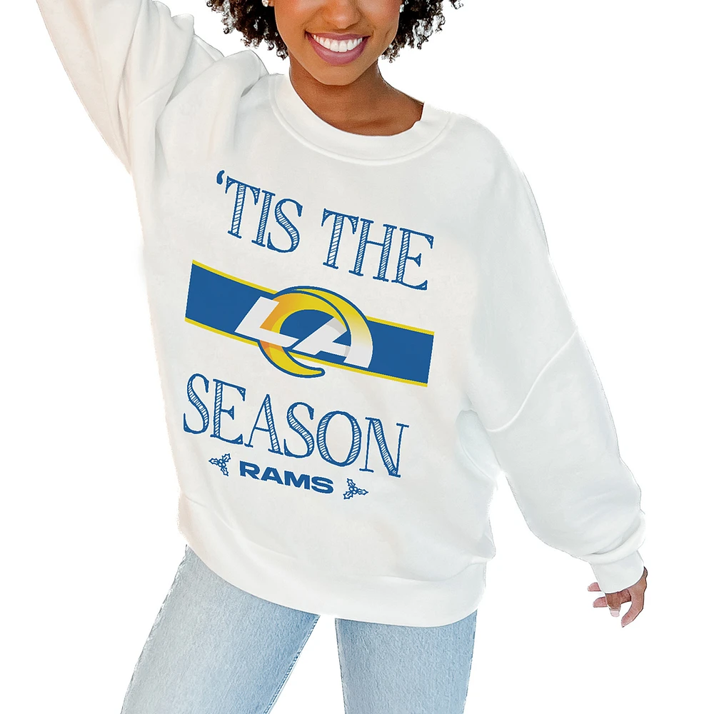 Women's Gameday Couture White Los Angeles Rams Oversized Take A Holiday Pullover Sweatshirt