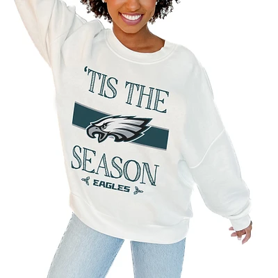 Women's Gameday Couture White Philadelphia Eagles Oversized Take A Holiday Pullover Sweatshirt