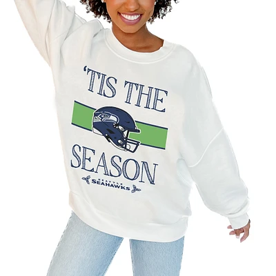 Women's Gameday Couture White Seattle Seahawks Oversized Take A Holiday Pullover Sweatshirt