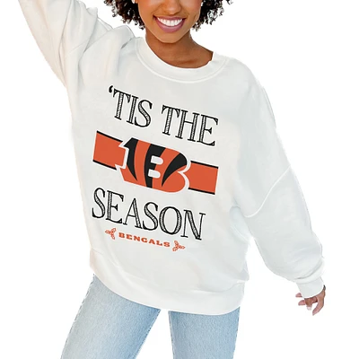 Women's Gameday Couture White Cincinnati Bengals Oversized Take A Holiday Pullover Sweatshirt