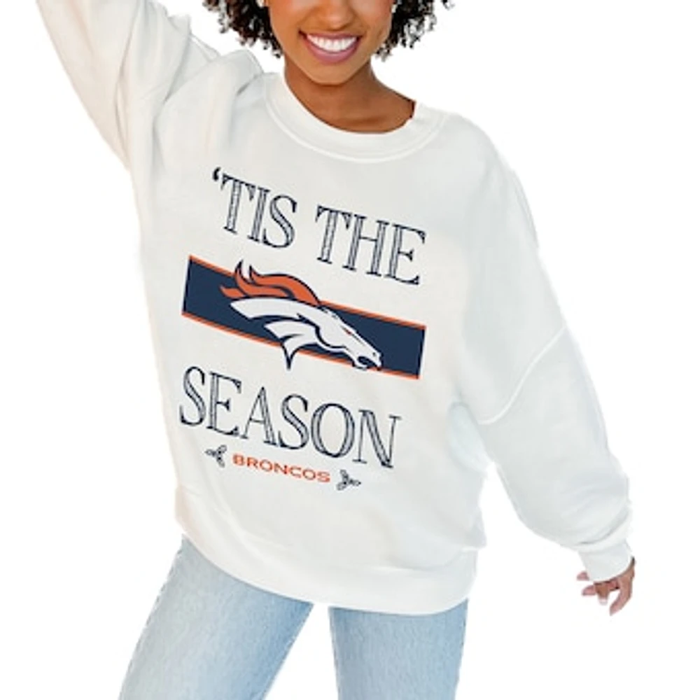 Women's Gameday Couture White Denver Broncos Oversized Take A Holiday Pullover Sweatshirt