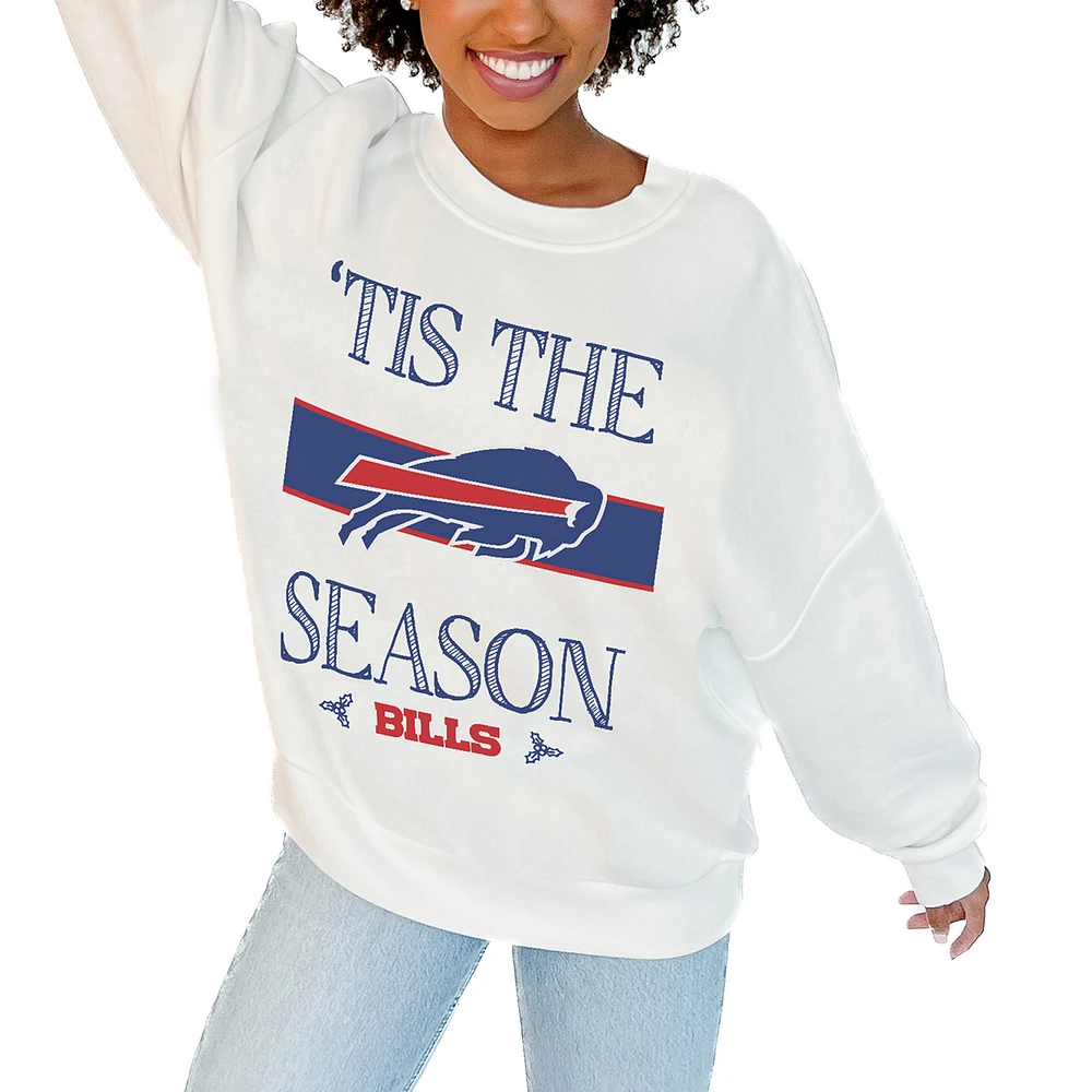 Women's Gameday Couture White Buffalo Bills Oversized Take A Holiday Pullover Sweatshirt