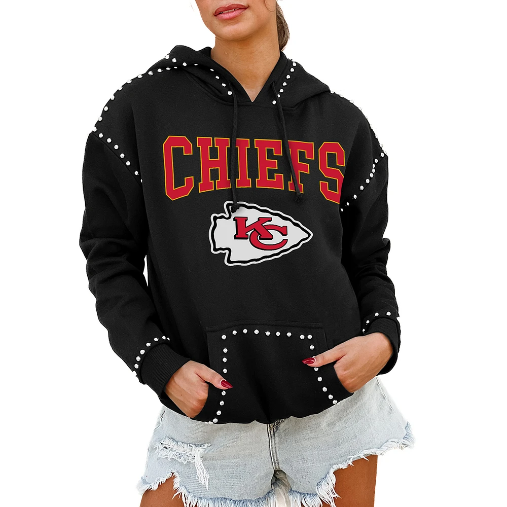 Women's Gameday Couture Black Kansas City Chiefs Oversized Catch the Vibe Studded Pullover Hoodie