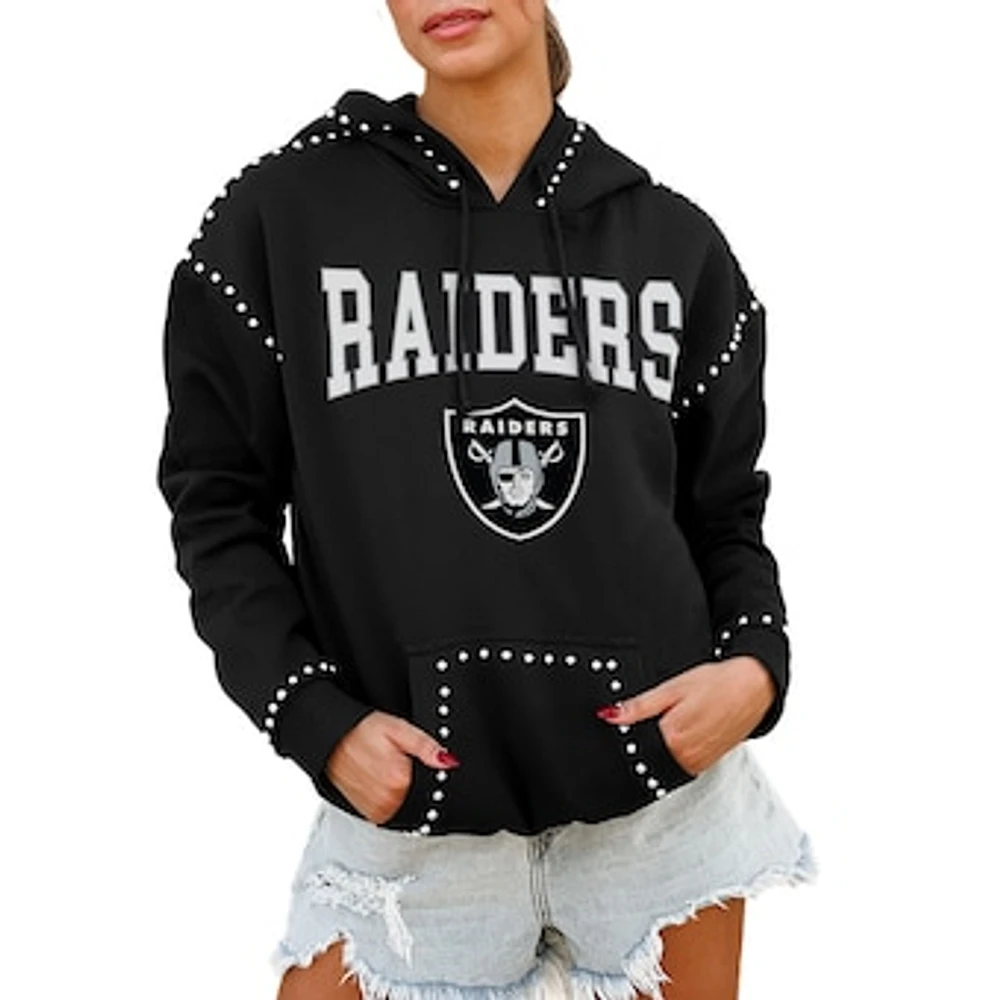 Women's Gameday Couture Black Las Vegas Raiders Oversized Catch the Vibe Studded Pullover Hoodie