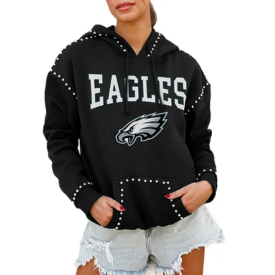 Women's Gameday Couture Black Philadelphia Eagles Oversized Catch the Vibe Studded Pullover Hoodie
