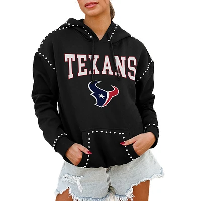 Women's Gameday Couture Black Houston Texans Oversized Catch the Vibe Studded Pullover Hoodie