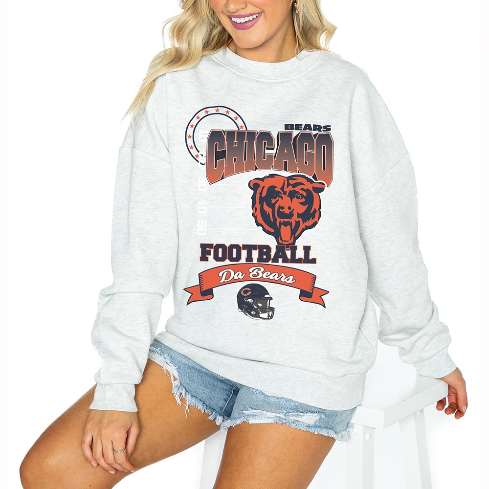 Women's Gameday Couture Ash Chicago Bears Oversized Run the Show Pullover Sweatshirt