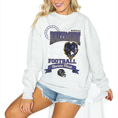 Women's Gameday Couture Ash Baltimore Ravens Oversized Run the Show Pullover Sweatshirt