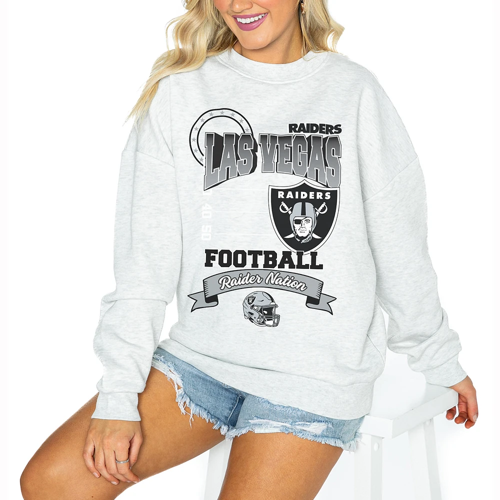 Women's Gameday Couture Ash Las Vegas Raiders Oversized Run the Show Pullover Sweatshirt