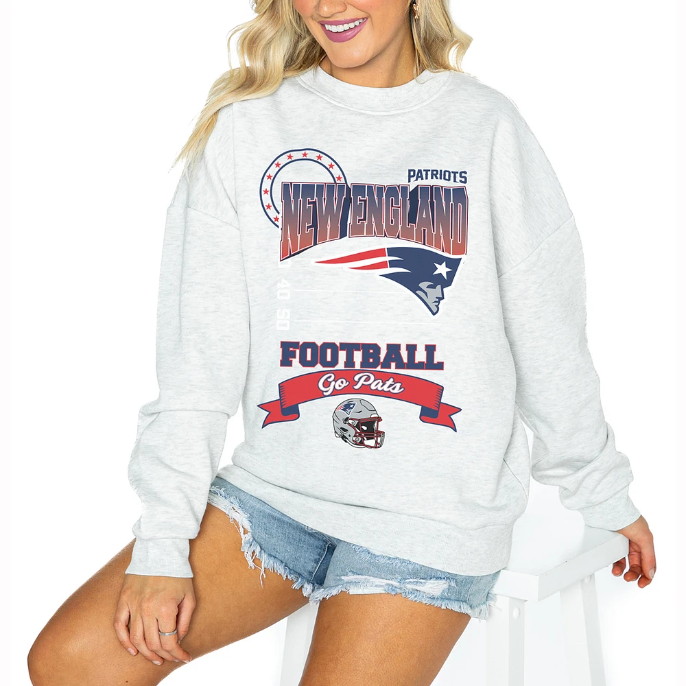 Women's Gameday Couture Ash New England Patriots Oversized Run the Show Pullover Sweatshirt