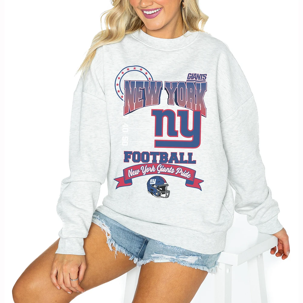 Women's Gameday Couture Ash New York Giants Oversized Run the Show Pullover Sweatshirt