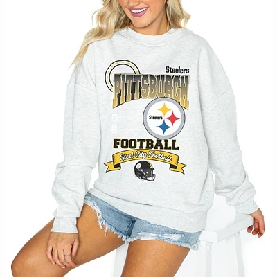 Women's Gameday Couture Ash Pittsburgh Steelers Oversized Run the Show Pullover Sweatshirt