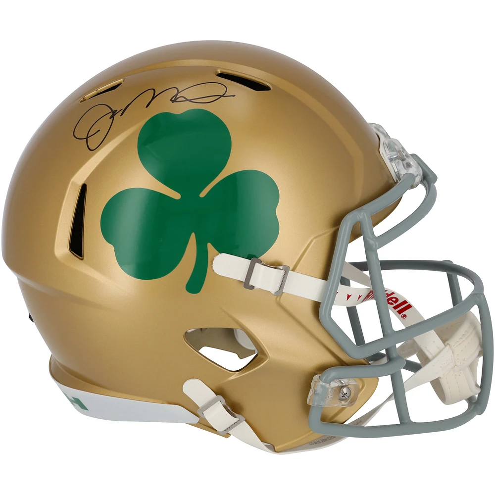 Joe Montana Notre Dame Fighting Irish Autographed Gold Shamrock Riddell Speed Replica Helmet