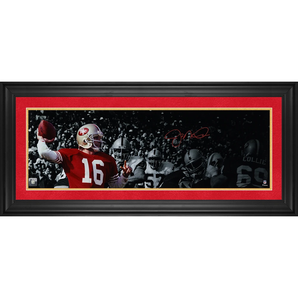 Joe Montana San Francisco 49ers Autographed Framed 10" x 30" Throwing Spotlight Panoramic Photograph