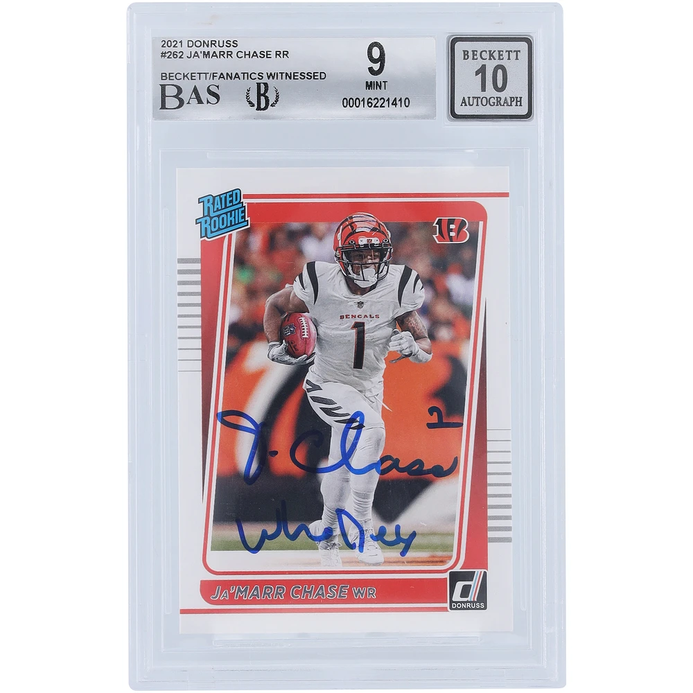 Ja'Marr Chase Cincinnati Bengals Autographed 2021 Panini Donruss #262 Beckett Fanatics Witnessed Authenticated 9/10 Rookie Card with "Who Dey" Inscription