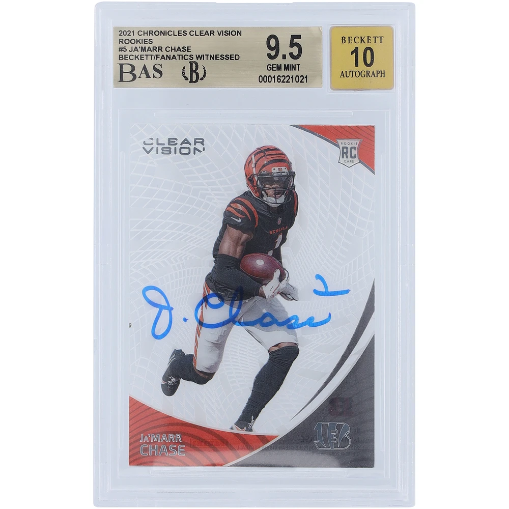 Ja'Marr Chase Cincinnati Bengals Autographed 2021 Panini Chronicles Clear Vision #CVR-5 Beckett Fanatics Witnessed Authenticated 9.5/10 Rookie Card