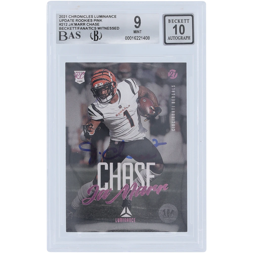 Ja'Marr Chase Cincinnati Bengals Autographed 2021 Panini Luminance #212 Beckett Fanatics Witnessed Authenticated 9/10 Rookie Card