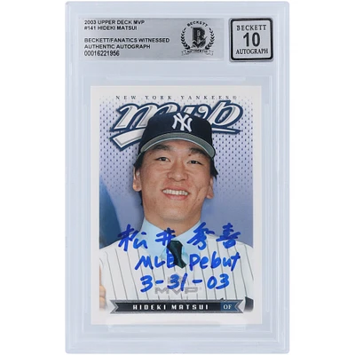 Hideki Matsui New York Yankees Autographed 2003 Upper Deck MVP Kanji #141 Beckett Fanatics Witnessed Authenticated 10 Rookie Card with "MLB Debut 3-31-03" Inscription