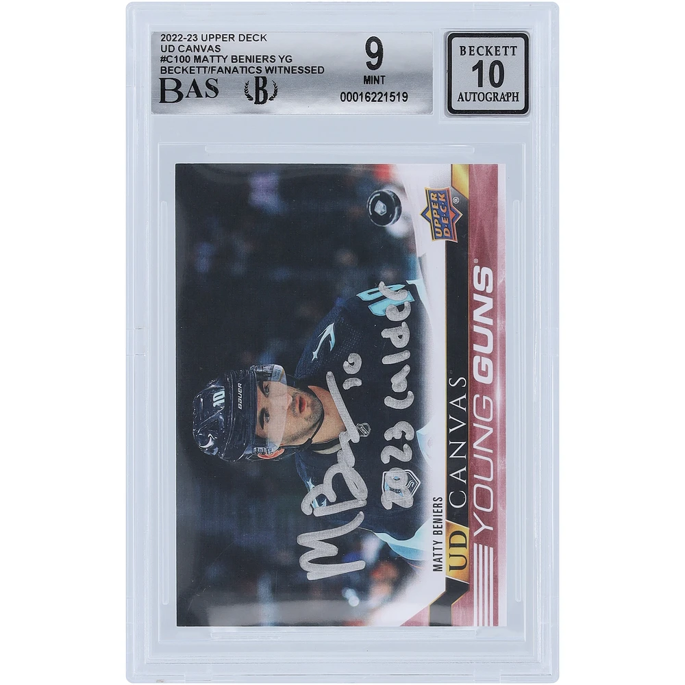 Matty Beniers Seattle Kraken Autographed 2022-23 Upper Deck Series 1 Young Guns Canvas #C100 Beckett Fanatics Witnessed Authenticated 9/10 Rookie Card