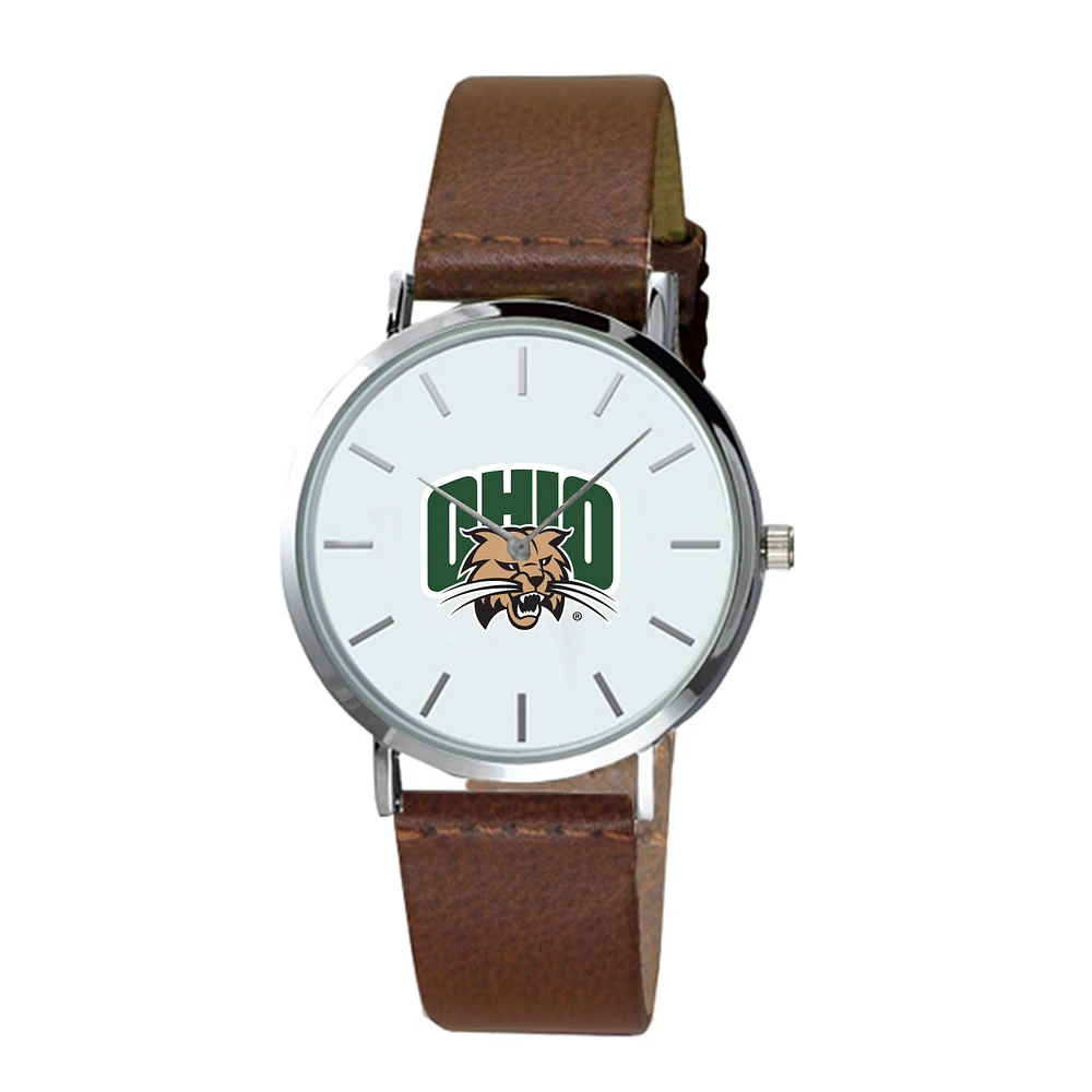 Men's Brown Ohio Bobcats Plexus Leather Watch