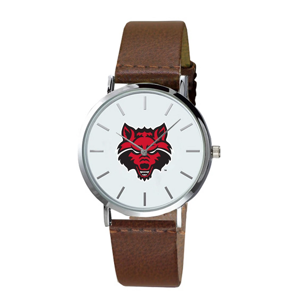 Men's Brown Arkansas State Red Wolves Plexus Leather Watch
