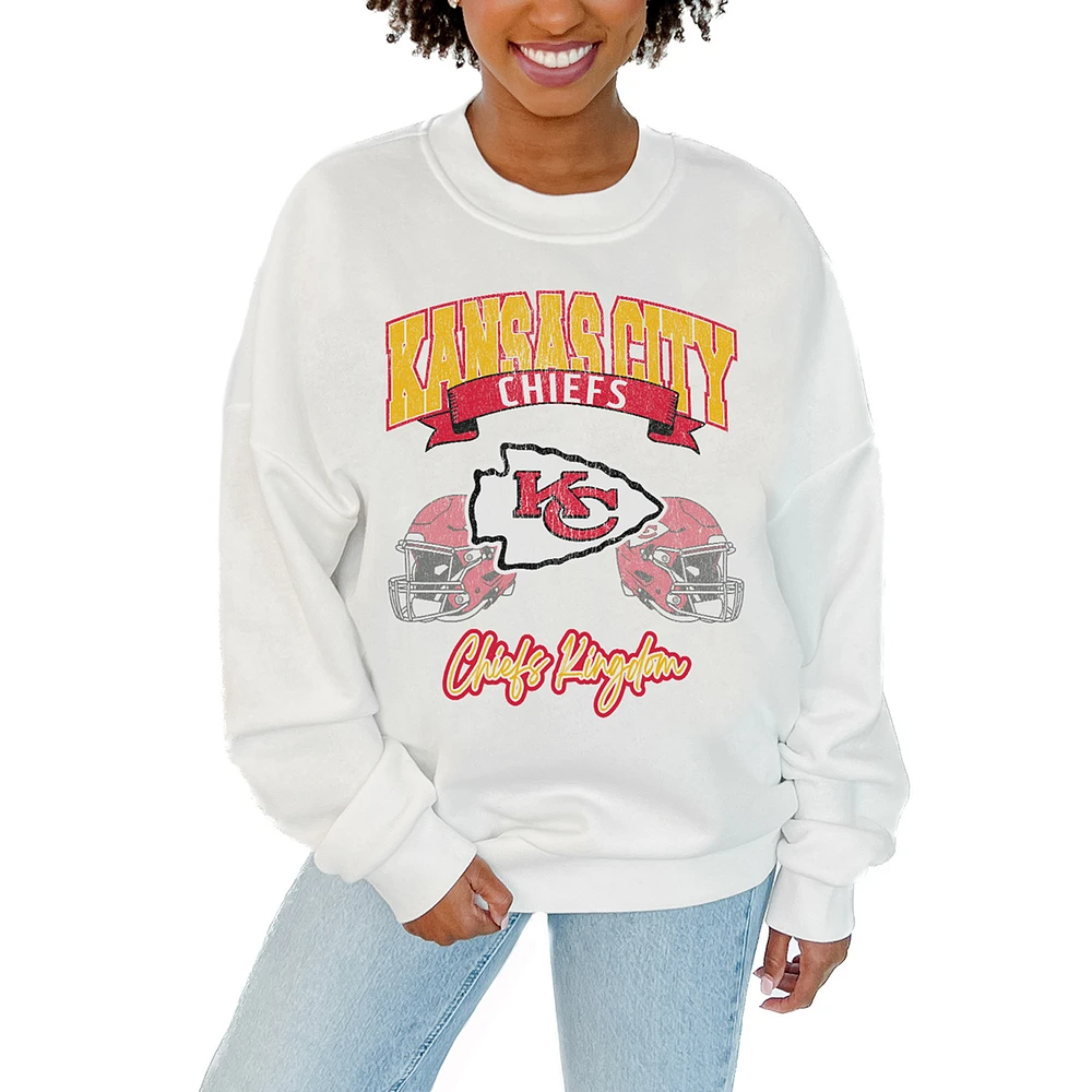 Women's Gameday Couture White Kansas City Chiefs Passing Time Pullover Sweatshirt