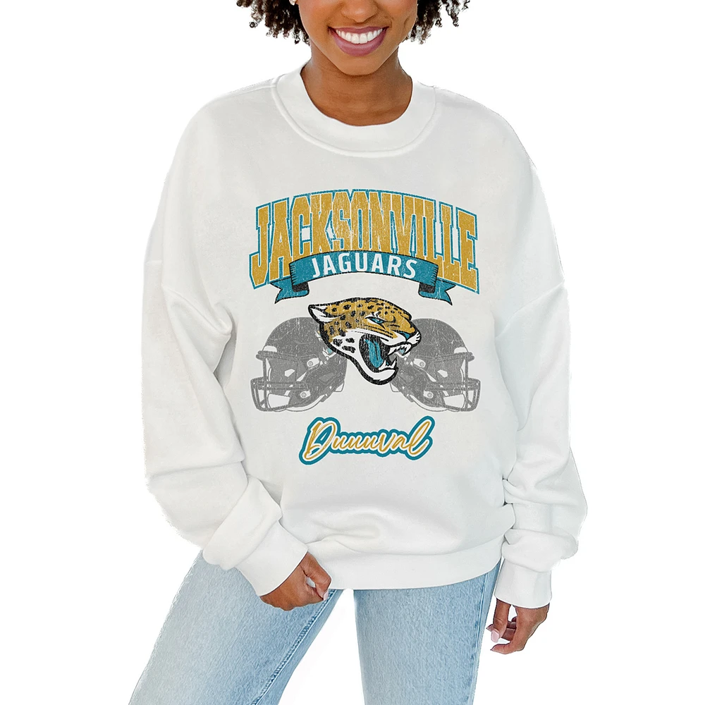Women's Gameday Couture White Jacksonville Jaguars Passing Time Pullover Sweatshirt