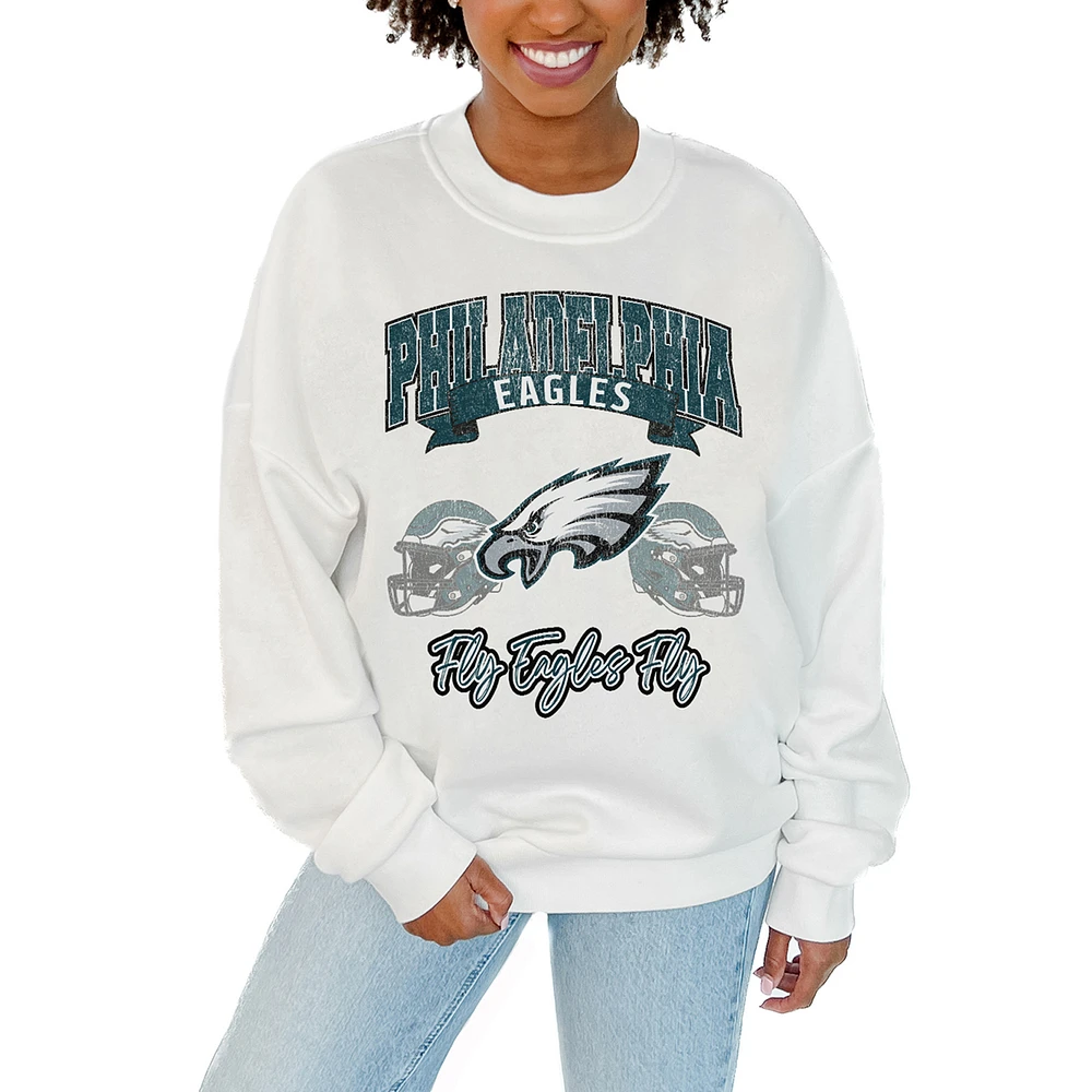 Women's Gameday Couture White Philadelphia Eagles Passing Time Pullover Sweatshirt