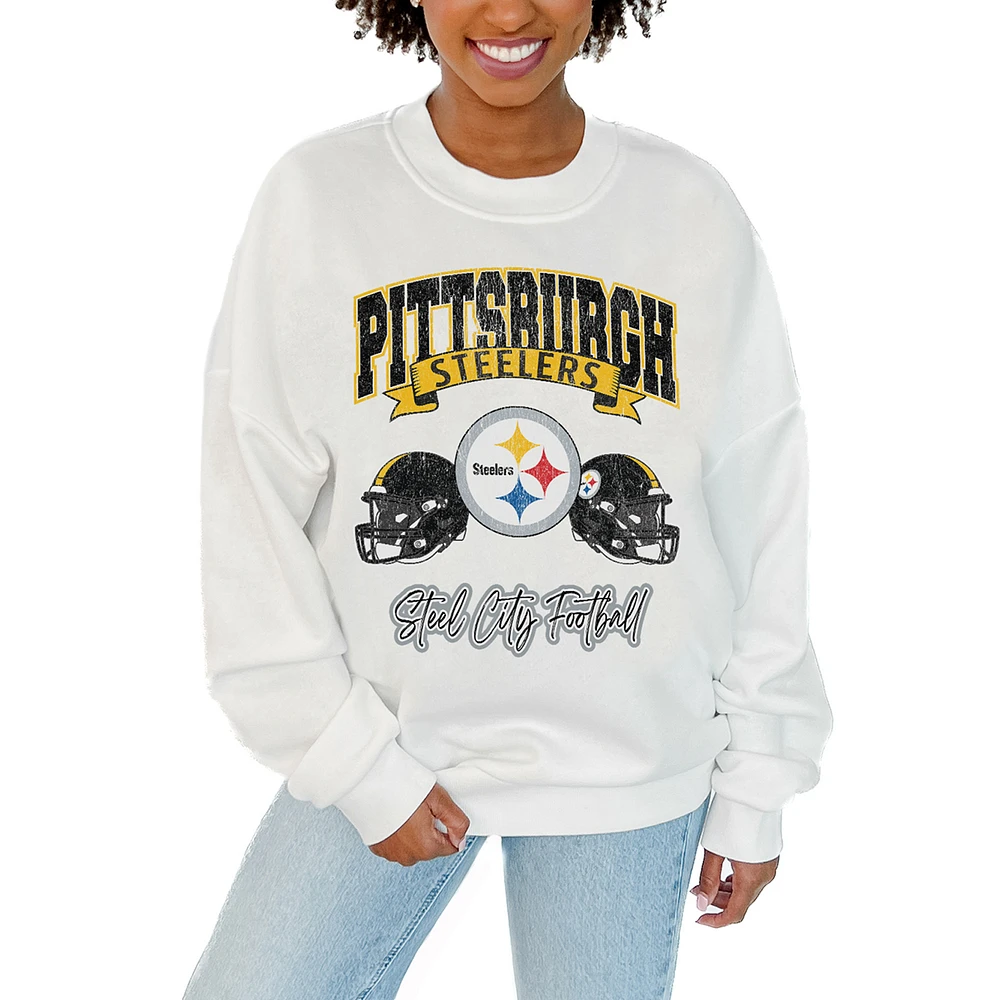 Women's Gameday Couture White Pittsburgh Steelers Passing Time Pullover Sweatshirt