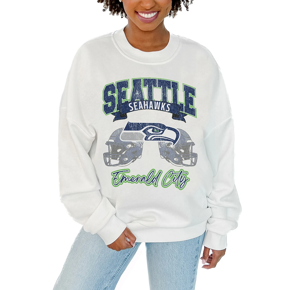 Women's Gameday Couture White Seattle Seahawks Passing Time Pullover Sweatshirt