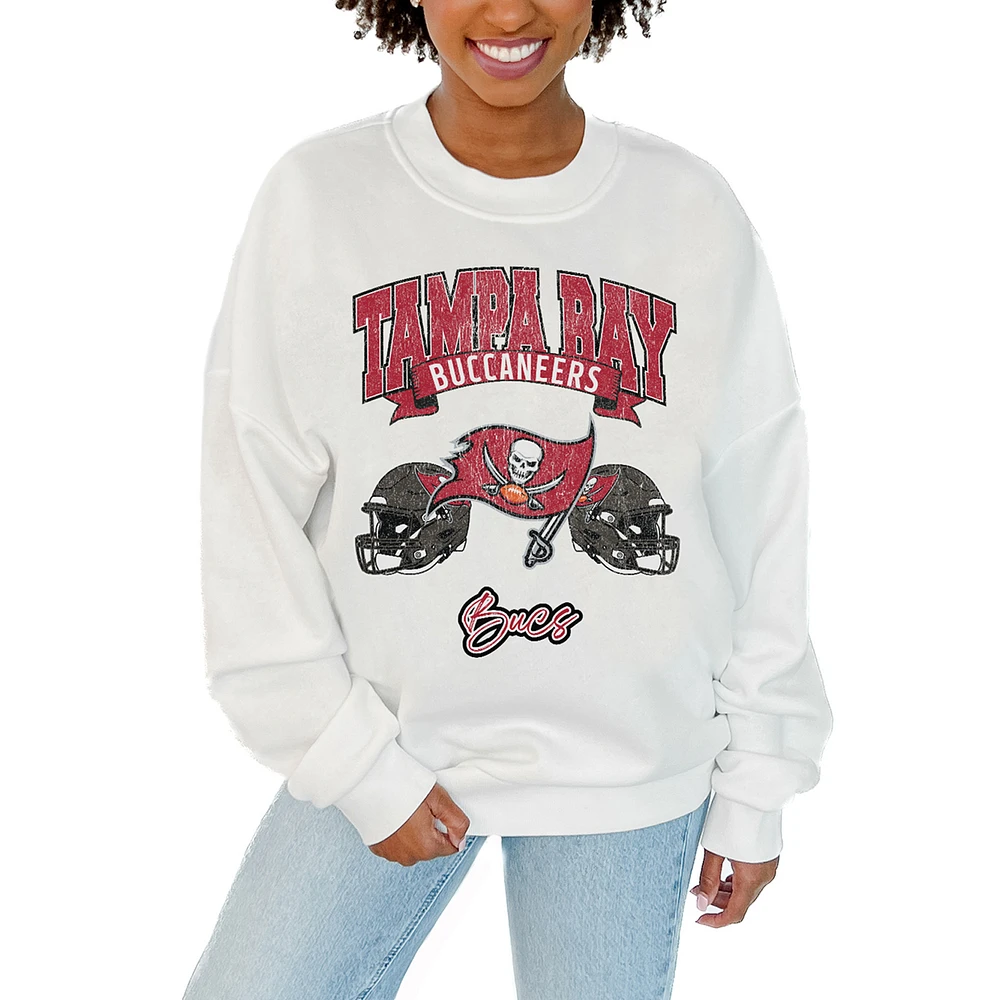 Women's Gameday Couture White Tampa Bay Buccaneers Passing Time Pullover Sweatshirt