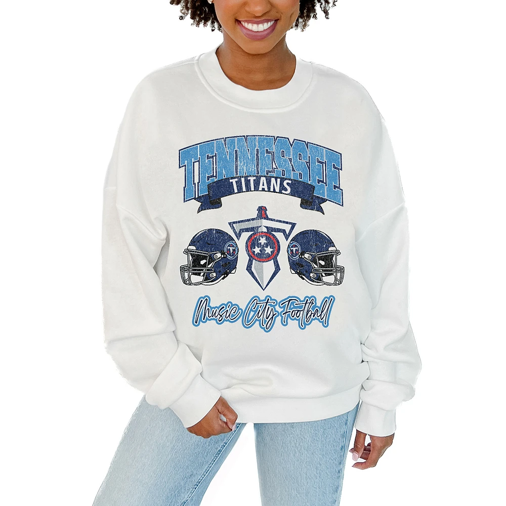 Women's Gameday Couture White Tennessee Titans Passing Time Pullover Sweatshirt