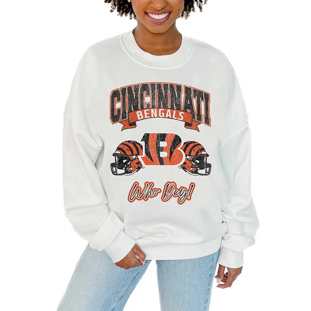 Women's Gameday Couture White Cincinnati Bengals Passing Time Pullover Sweatshirt